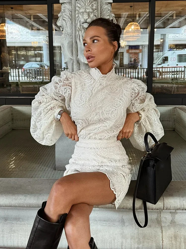 Velouré Lace Hollow Mini Dress